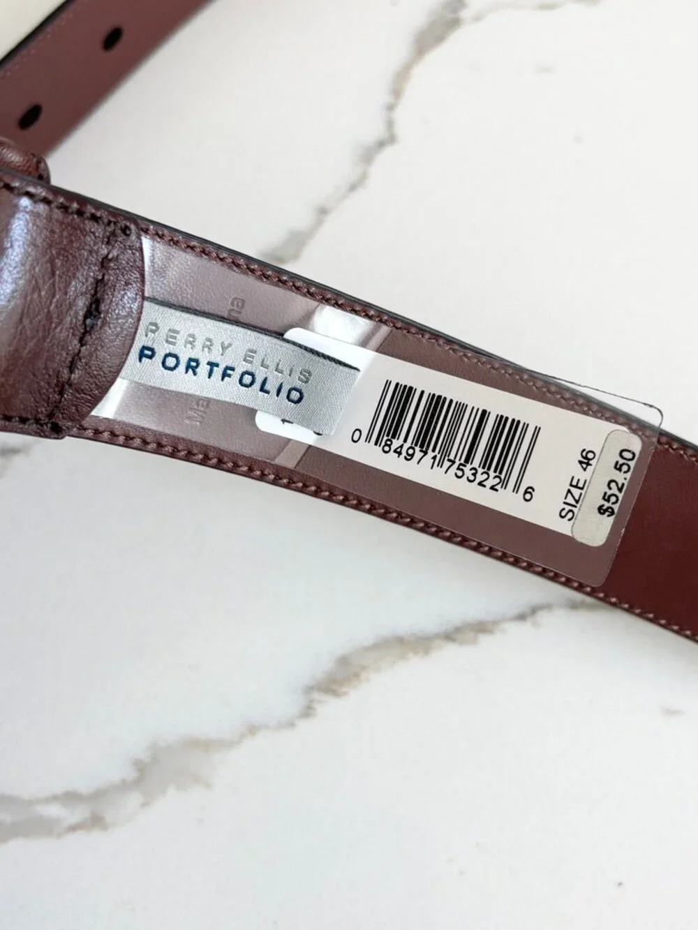 NWT PERRY ELLIS Portfolio Milled Leather Brown Belt MEN'S 46